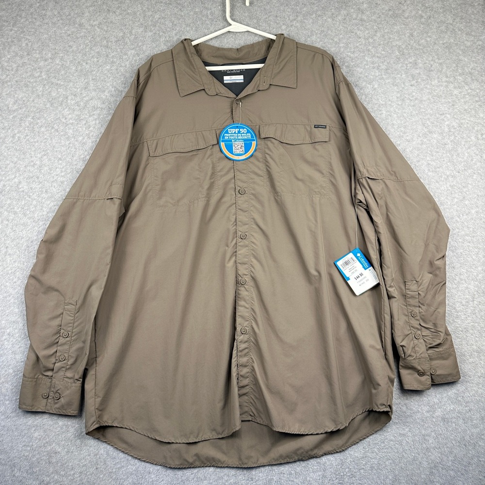 Columbia Silver Ridge Vented Fishing Shirt Mens 3XT Brown Long Sleeve Nylon New